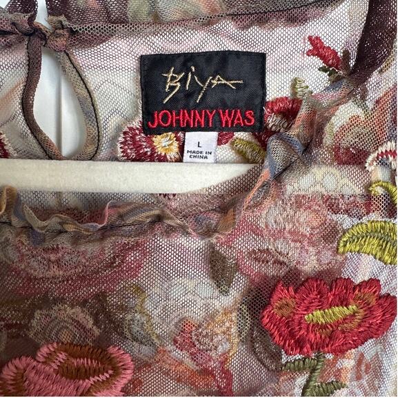 Johnny Was Biya Elexa Mesh Maxi Printed Embroidered Boho Dress, Size L, EUC - Picture 2 of 9